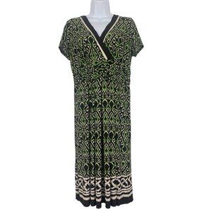 Studio I Womens Green & Black Geometric Print Short Sleeve Dress Size 12